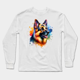 Bright Watercolor German Shepherd Long Sleeve T-Shirt